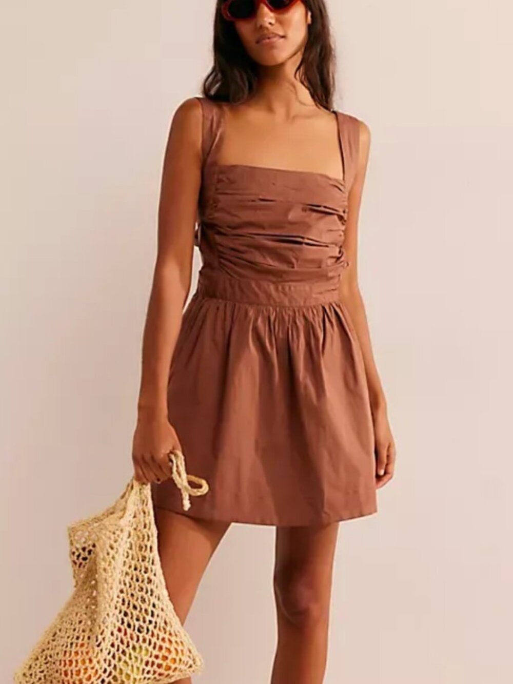 Free People Brown Linen Mini Dress - XS